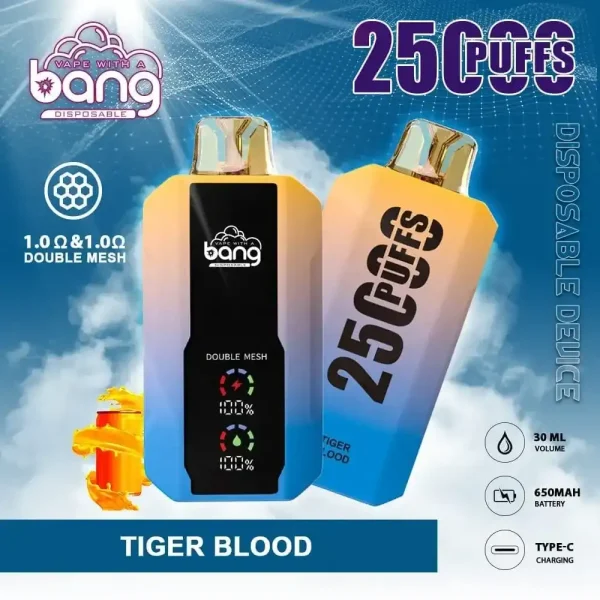 Bang 25K(25000) Puffs LCD Display 30ml E-liquid 650 mAh Battery 0% 2% 3% 5% Nicotine Disposable Vape