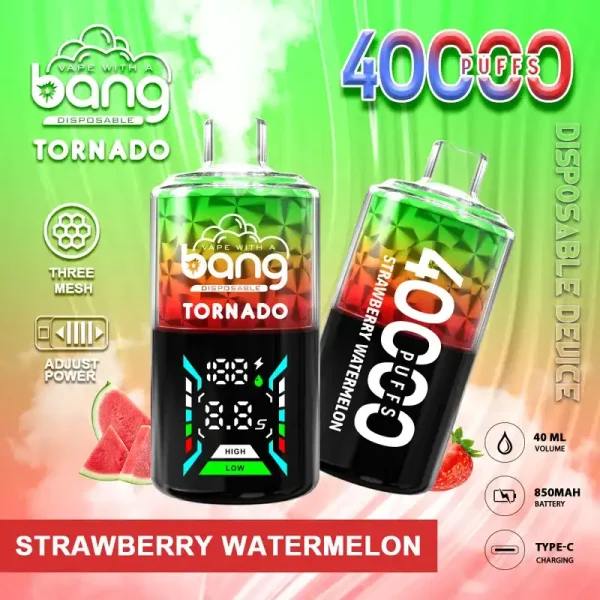 Bang Tornado 40K(40000) Puffs Large Smoke DTL Smart LED Display 0% 2% 3% 5% Nicotine 40mL E-liquid Disposable Vape
