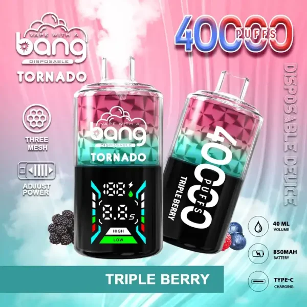 Bang Tornado 40K(40000) Puffs Large Smoke DTL Smart LED Display 0% 2% 3% 5% Nicotine 40mL E-liquid Disposable Vape