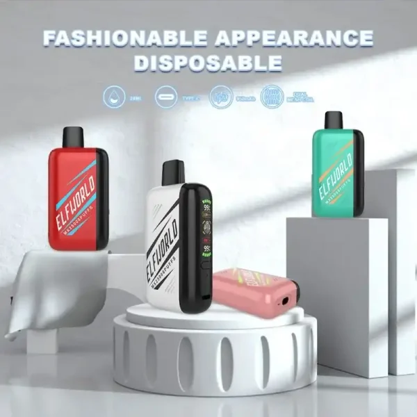 Elfworld MX25000 Puffs nicotine strengths: 0%, 2%, 3%, and 5% 3D LCD screen Display Disposable Vape