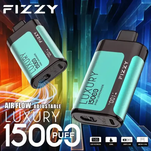 Fizzy Luxury 15K (15000) Puffs 22ML E-liquid Mesh Coil LCD Screen Adjustable Air Flow 15flavors 650mAh Rechargeable Battery 2% 5% Nicotine Disposable Vape