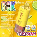 Fizzy Max III 6in1 60K (60000) Puffs LCD Display 60ml E-liquid 850 mAh Battery 2% 5% Nicotine 10 Flavors Disposable Vape