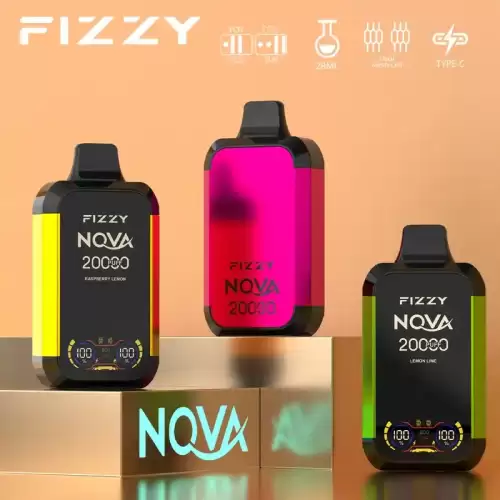 Fizzy Nova 20K (20000) Puffs Dual Mesh Coil 28ML E-liquid LCD Screen 15flavors 850mAh Rechargeable Battery 2% 5% Nicotine Disposable Vape
