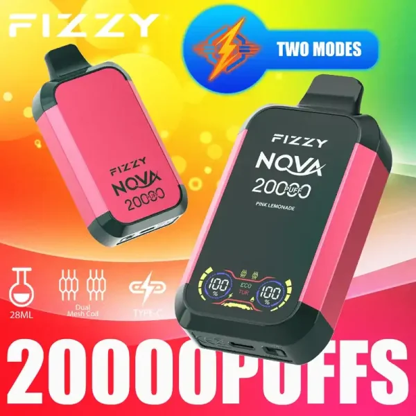 Fizzy Nova 20K (20000) Puffs Dual Mesh Coil 28ML E-liquid LCD Screen 15flavors 850mAh Rechargeable Battery 2% 5% Nicotine Disposable Vape