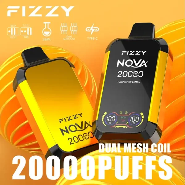 Fizzy Nova 20K (20000) Puffs Dual Mesh Coil 28ML E-liquid LCD Screen 15flavors 850mAh Rechargeable Battery 2% 5% Nicotine Disposable Vape