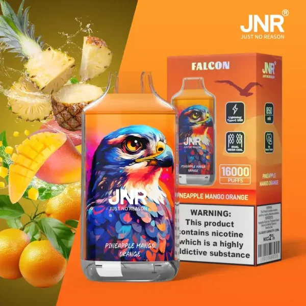 JNR Falcon Crystal 16K (16000) Puffs LED Display 2% 5% Nicotine 22ml E-liquid 850mAh Rechargeable Battery Disposable Vape