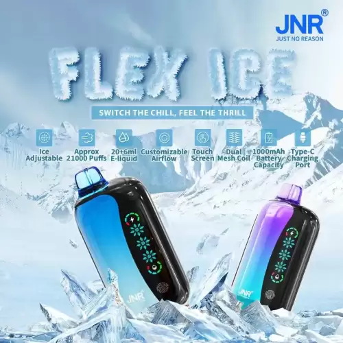 JNR Flex Ice 21K (21000) Puffs 0% 2% 5% Nicotine 26ml E-liquid 1000mAh Rechargeable Battery LED Display Disposable Vape
