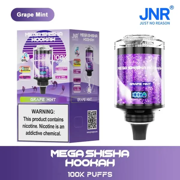 JNR Mega Shisha Hookah 100K (100000) Puffs 2% 5% Nicotine 2200mAh Rechargeable Battery Direct-to-Lung (DTL) Vaping 60mL E-liquid Ultimate Vape