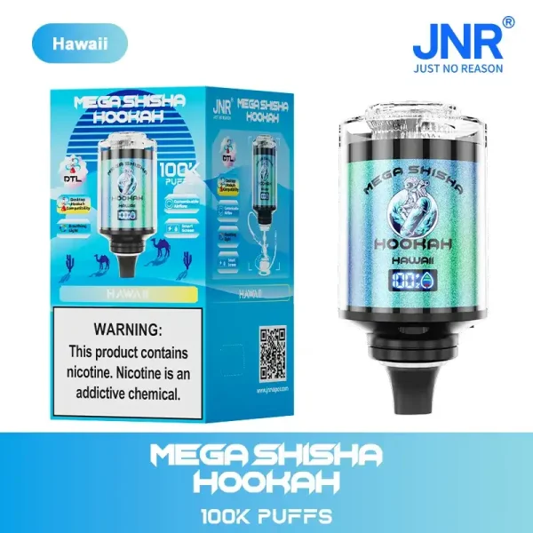 JNR Mega Shisha Hookah 100K (100000) Puffs 2% 5% Nicotine 2200mAh Rechargeable Battery Direct-to-Lung (DTL) Vaping 60mL E-liquid Ultimate Vape