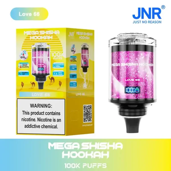 JNR Mega Shisha Hookah 100K (100000) Puffs 2% 5% Nicotine 2200mAh Rechargeable Battery Direct-to-Lung (DTL) Vaping 60mL E-liquid Ultimate Vape