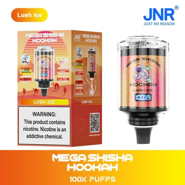 JNR Mega Shisha Hookah 100K (100000) Puffs 2% 5% Nicotine 2200mAh Rechargeable Battery Direct-to-Lung (DTL) Vaping 60mL E-liquid Ultimate Vape