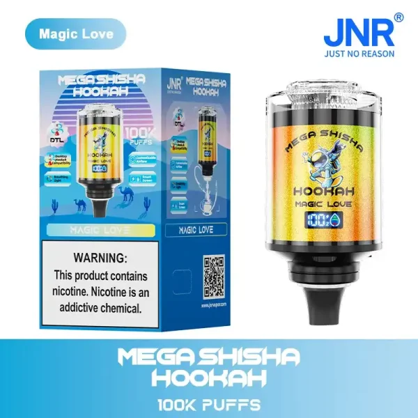 JNR Mega Shisha Hookah 100K (100000) Puffs 2% 5% Nicotine 2200mAh Rechargeable Battery Direct-to-Lung (DTL) Vaping 60mL E-liquid Ultimate Vape