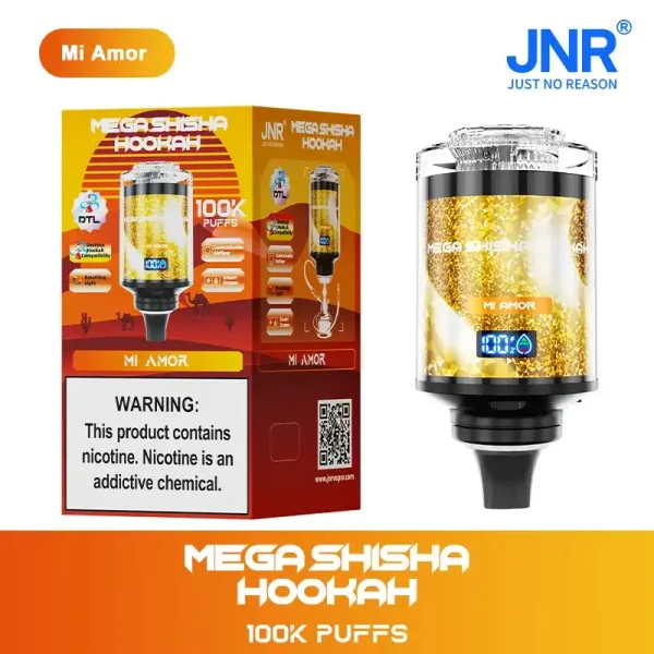 JNR Mega Shisha Hookah 100K (100000) Puffs 2% 5% Nicotine 2200mAh Rechargeable Battery Direct-to-Lung (DTL) Vaping 60mL E-liquid Ultimate Vape