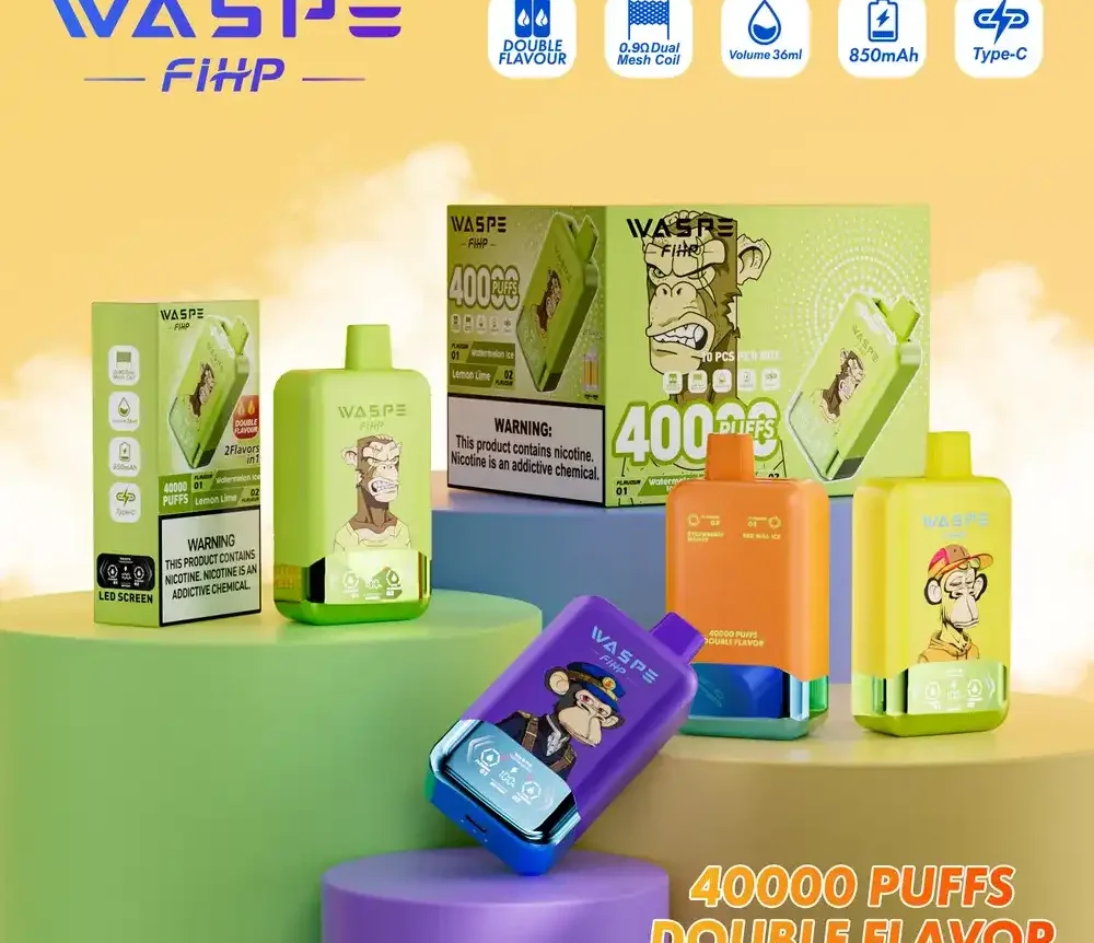 WASPE FIHP Double Flavor 40K (40000) Puffs Smart LED Display 2% 5% Nicotine 36mL E-liquid 850mAh Rechargeable Battery Disposable Vape 4 WASPE FIHP Double Flavor 40K (40000) Puffs Smart LED Display 2% 5% Nicotine 36mL E-liquid 850mAh Rechargeable Battery Disposable Vape