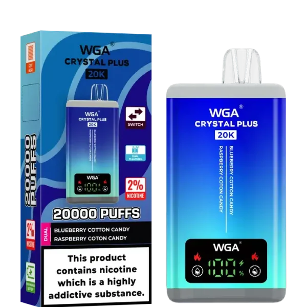 WGA Crystal Plus 20k (20000) Puffs Switchable Taste Function Dual Flavors 2% 5% Nicotine Adjustable Airflow Disposable Vape