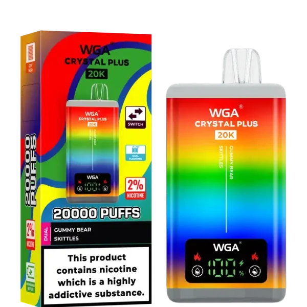 WGA Crystal Plus 20k (20000) Puffs Switchable Taste Function Dual Flavors 2% 5% Nicotine Adjustable Airflow Disposable Vape