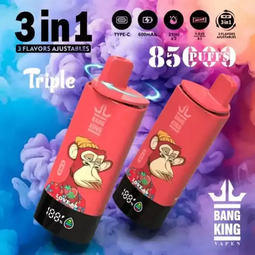 Bang King 85K (85000) Puffs 3 In 1 Triple Flavor Newest Original 600MAh Rechargeable LCD Display 2% 3% 5% Nicotine Disposable Vape