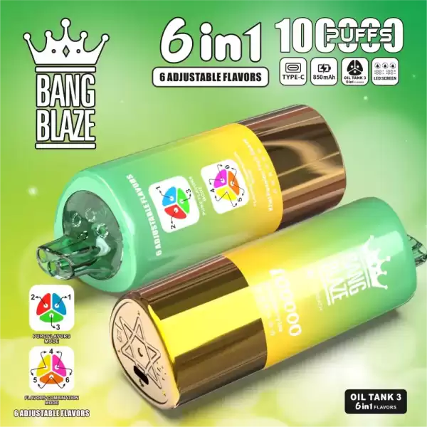 Bang Blaze 100K 100000 Puffs 6 in 1 Flavors 850MAh Rechargeable LCD Display 2% 3% 5% Nicotine Disposable Vape 8 Bang Blaze 100K 100000 Puffs 6 in 1 Flavors 850MAh Rechargeable LCD Display 2% 3% 5% Nicotine Disposable Vape
