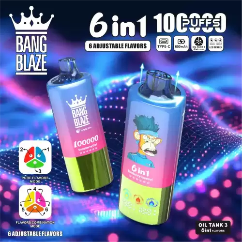 Bang Blaze 100K 100000 Puffs 6 in 1 Flavors 850MAh Rechargeable LCD Display 2% 3% 5% Nicotine Disposable Vape