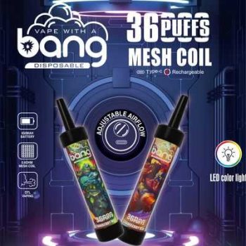 Bang 36K(36000) Puffs  DTL LED Color Light 40ml E-liquid Type-C Charging 0% 2% 3% 5% Nicotine Disposable Vape Pen