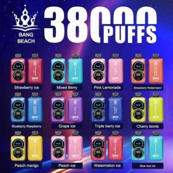 Bang Beach 38K(38000) Puffs Fingerprint LED Display 0% 2% 3% 5% Nicotine 38 ml E-liquid Disposable Vape