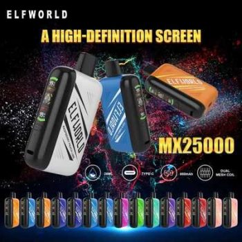 Elfworld mx25000 Puffs nicotine strengths: 0%, 2%, 3%, and 5% 3D LCD screen Display Disposable Vape