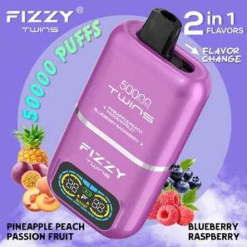 Fizzy Twins Pineapple Peach Passion Fruit & Blueberry Raspberry – 50000 Puffs – 10pcs