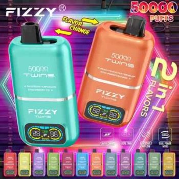 FIZZY TWINS 50K(50000) Puffs Dual flavors 50ML of e-liquid mesh coil 850mAh battery 2%/5% nicotine LCD Screen Disposable Vape