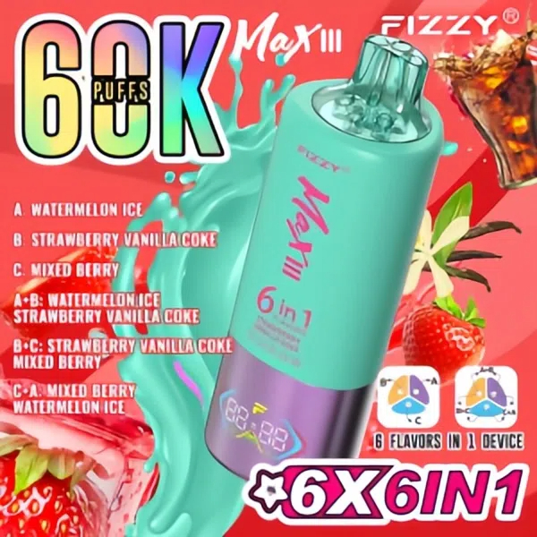 24h-vape.com Revolutionary Experience:Fizzy Max III Six-in-One Rechargeable Disposable Vape-A 60,000-Puff Journey to Bliss, Unlocking 6 Mysterious Flavor Universes!